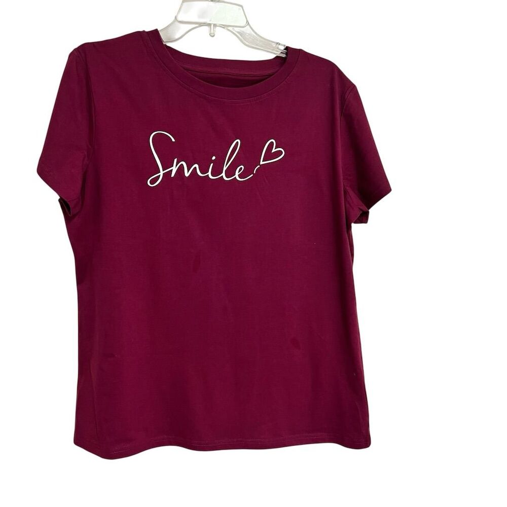 SHEIN Women's Size 14 Wine "Smile" Graphic Tee Casual Spring Top
